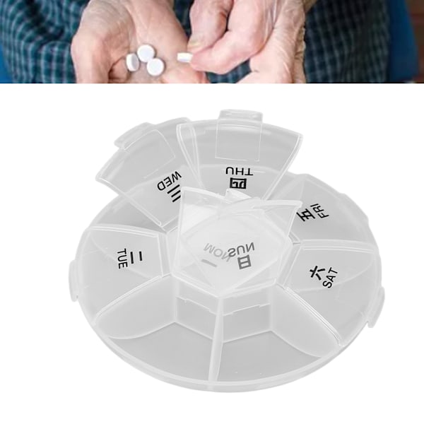 2 st Veckomedicinbox Äldre Anti-Glömska Medicinförpackningsbox Transparent Rund 7 Dagars Pillerfodral för Resor