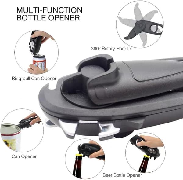 8-i-1 Multifunktionel Magnetisk Dåseåbner Manuel til Køkken Gadgets Sort Ølflaskeåbner Camping Essentials