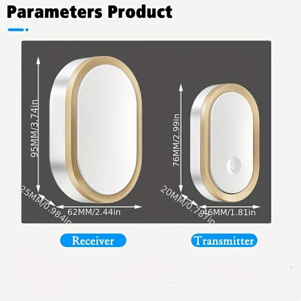 Trådløs dørklokke batteridrevet blinkende trådløs dørklokke til hjemmet 304,8 meter dørklokke med 1 dørklokkeknap og 1 bærbar dørklokke