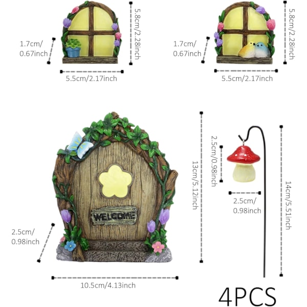 Eventyrhave Fe Dør og til Træ, Glød i Mørket Eventyrhave Tilbehør med Lygte, Resin Fe Hus, Udendørs Miniature Trækunst