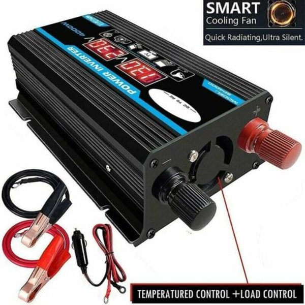 4000W Ren Sinusbølge Inverter 12V 220V Sinusbølge Inverter Transformer med Trådløs Fjernbetjening LED Display 2 USB Porte til Bil Camping Rejse