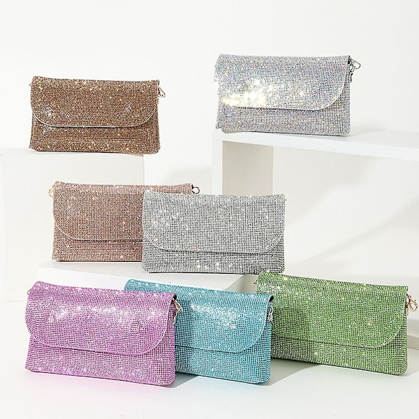 Glitter Aften Clutch Taske til Kvinder Kæde Skuldertaske Bryllupsfest Håndtaske Silver 1