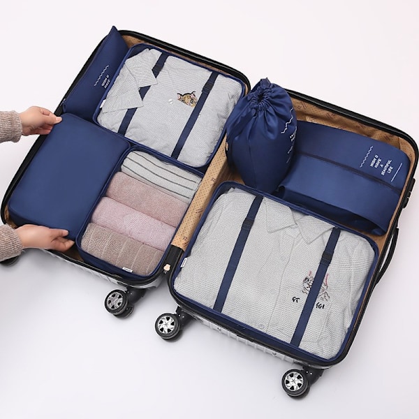 Rejseopbevaring syv-delt sæt toilettaske tøj og undertøj emballage foldbar taske Seven-piece navy blue set