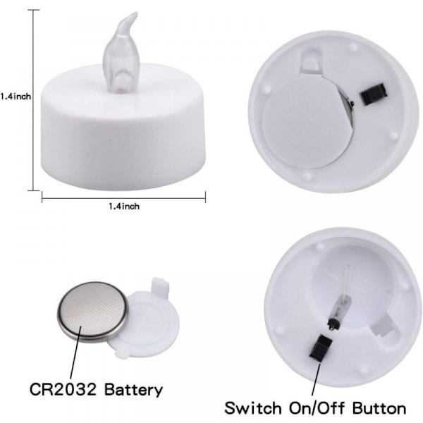 Flammeløse LED-lys, 48-pak CR2032 batteridrevne duftfrie