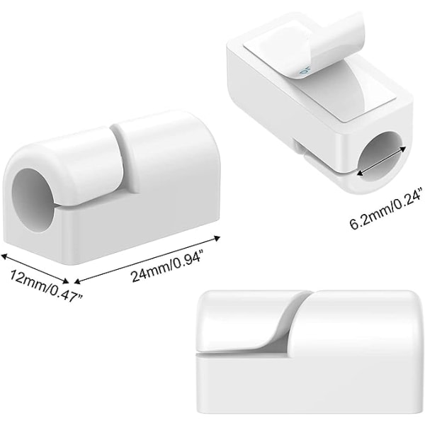 20-pack självhäftande silikonkabelhanteringsklämmor, kabelhållare för skrivbordskabel USB-laddningskabel musström och hemdatorkabel (vit)