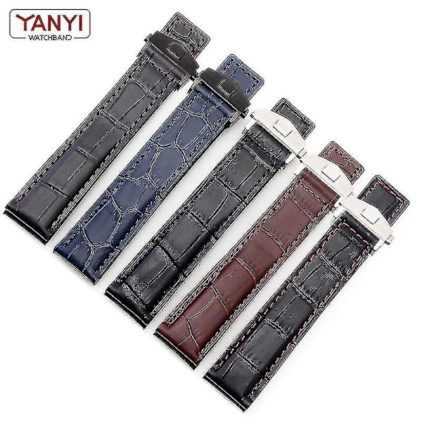 Aito nahkaranneke miesten Tag Heuer -kelloihin, leveys 19 mm / 20 mm / 22 mm, taittolukko, musta/punainen/musta.-WELLNGS sininen musta solki 22mm blue black buckle