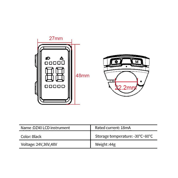 E-bike Display Dz40 Skærmdisplay Til Midtermotor Bbs01 02 Hd Elcykeldele