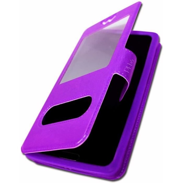 Alcatel 1 (2019) Extra Slim Purple Folio Case Cover X 2 Windows in Quality Organic Leather with Magnetic Closure and Stitching