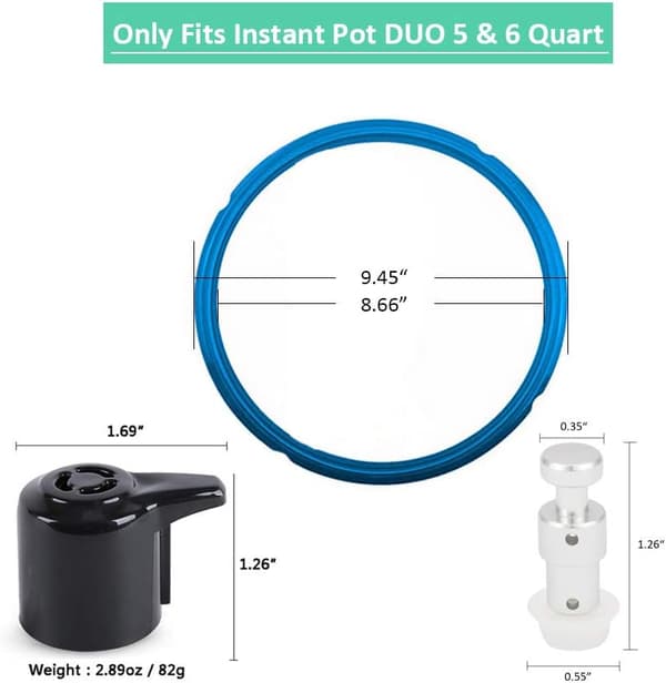 Reservedeler for Instant Pot Duo 5, 6 Quart Qt inkluderer forsegling, dampventil og flyteventilforsegling {XW}