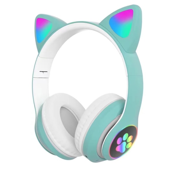 Trådlöst Bluetooth Headset-Cat Ear LED Gaming Headset， Grönt