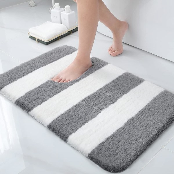 Badrumsmatta i mikrofiber, mjuk absorberande badmatta, halkfri tjock plysch badmatta, maskintvättbar torr badmatta för badrum, 16" x 24", grå