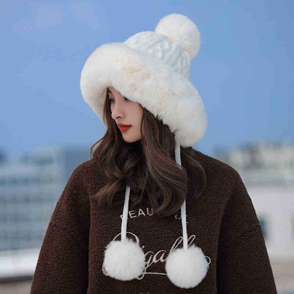 Damer Vinter Peruviansk Ørebetræk Beanie Hat Øreklapper Sherpa Ski Sne Hatte Strikket Fleece