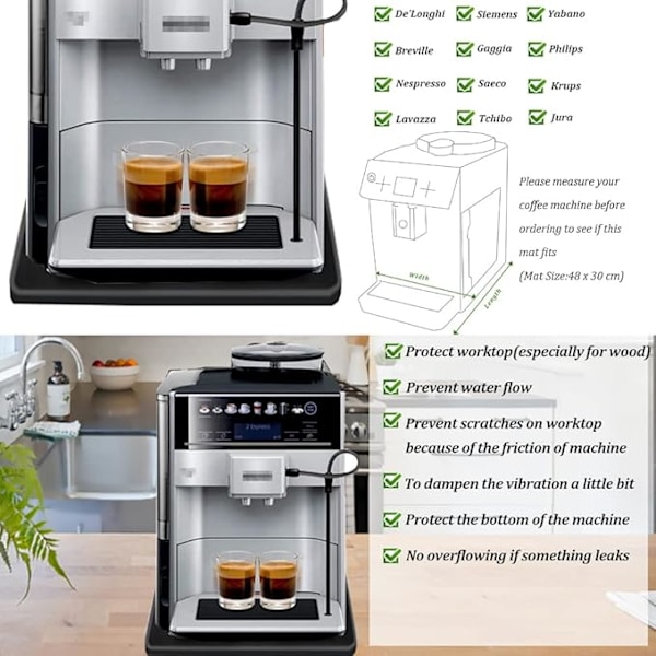Silikonialusta kahvikoneen alle（48x30zm）, liukumaton pinta kahville