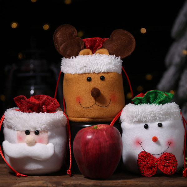 Christmas decorations Pack Linen pocket Apple bag Candy bag Gift bag for children (Snowman in shiny fabric)