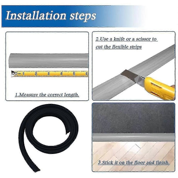 2 metrin reunus-PVC-maton reunus-kumilattian siirtymälistat-itseliimautuva lista T Black