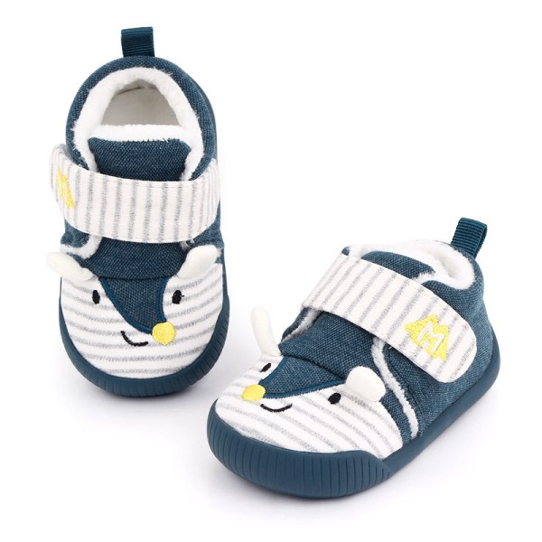 Babyflickor skor första promenad strumpor tofflor spädbarn sneakers spjälskor (blå mus, 6-12 månader)