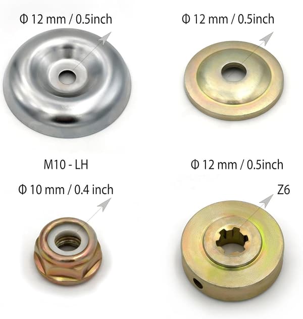 Metallmuttersett for gressklipper og gresstrimmer - Inkluderer bladadaptersett (5 deler)