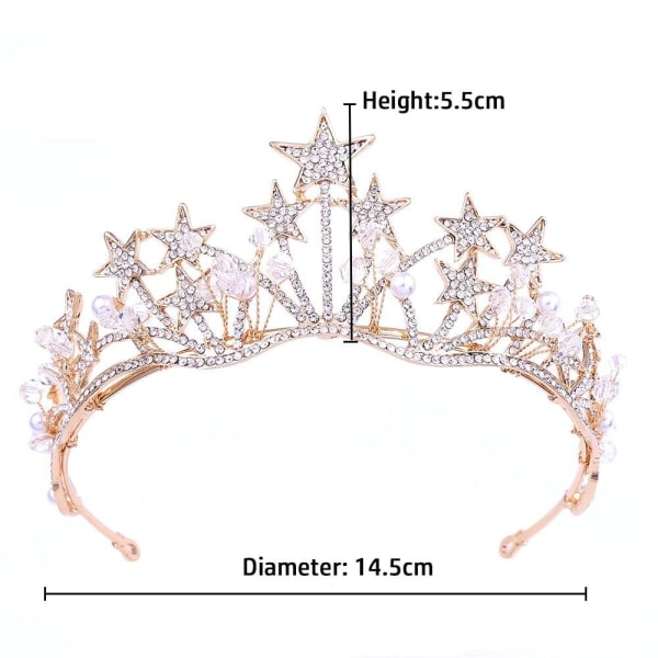 Star Rhinestone Crown Crystal Pearl Hårband GULD guld