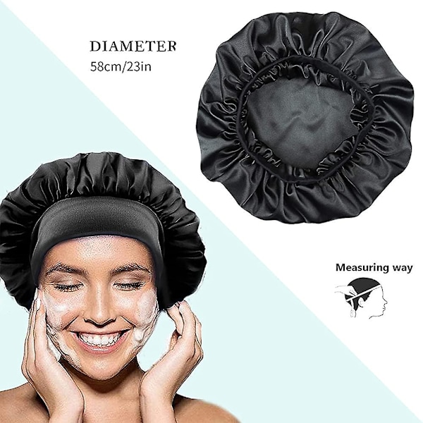 Satin Silke Hodeplagg Sovehette Dusjhette, acsergery Dobbelt Lag Turban Elastisk Bredt Bånd