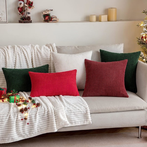 Set med 2 dekorativa julörngott i mjuk manchester, enfärgade örngott i vinrött, 45 x 45 cm