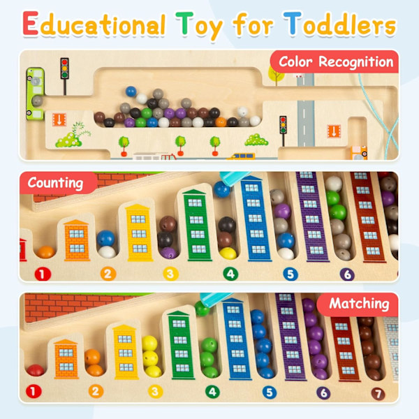 Montessori Leksak för 3-6 år, Magnetiskt Labyrintspel för att Lära sig Färger och Siffror, Magnetisk Stadslabyrint, Träleksak, Resespel för Barn Stad