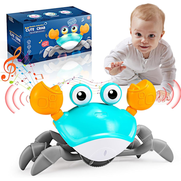 Sensoriska leksaker för spädbarn, krypande krabba leksak babyleksaker 0-6 månader presenter till 1 2 år gamla flickor pojkar krabba Green