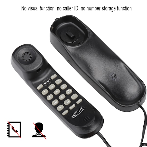 KXT-433 Veggmontert Mini-telefon uten Anrops-ID 1,5 m Forlengelseskabel for Hotell (Svart)