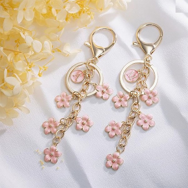 Hvid Pink Sort Sød Initial Bogstav Nøglering til Kvinder, Blomst Taske Charms Emalleret Nøglering til Håndtaske Rygsæk