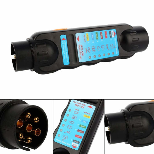 7-pinners tilhengertester 7-pinners 12V tilhengerkontakt testkontakt diagnostisk tester svart