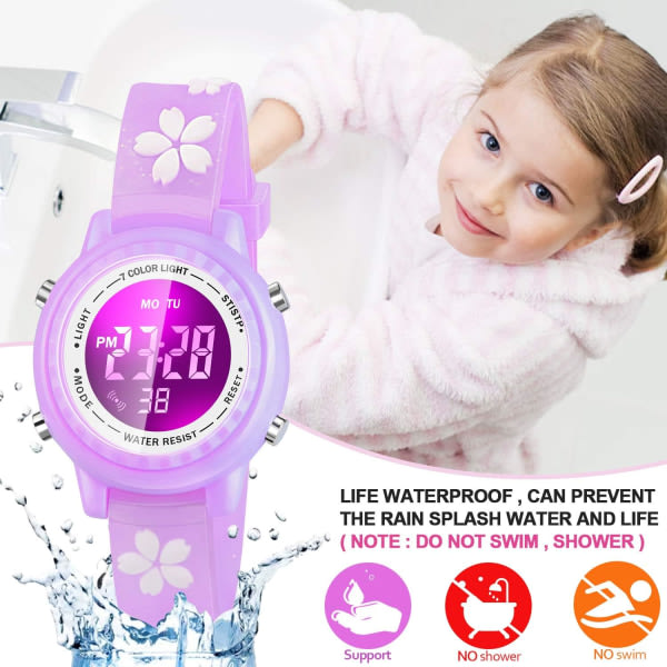 Vattentäta LED-klockor för barn med alarm - Barnleksaker Present till flickor 3-10 år