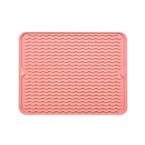 Diskmatta för köksbänk, stor miljövänlig torkmatta i silikon, lätt att rengöra Värmebeständig diskmatta, 12" x 15,8" rosa