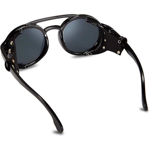 Steampunk Pyöreät Aurinkolasit Vintage Retro Kulmakarva Muovikehys Nahalla - Musta