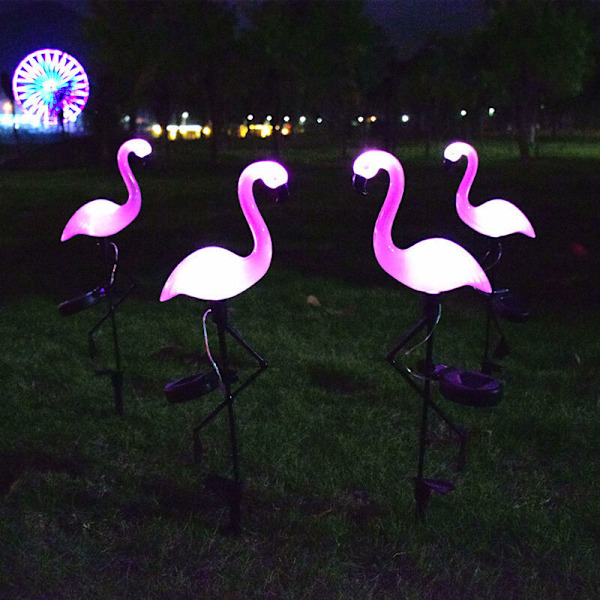 Solar LED udendørs lampe Plænelampe Flamingoer Havebelysning Vandtæt jordspot Flamingo hvidt lys, ingen ekstern strømforsyning nødvendig.