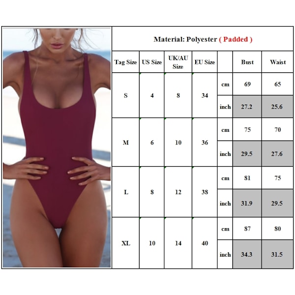 Dame Push Up Badedrakt Ett Stykke Komfortabel Bikini grå grey XL