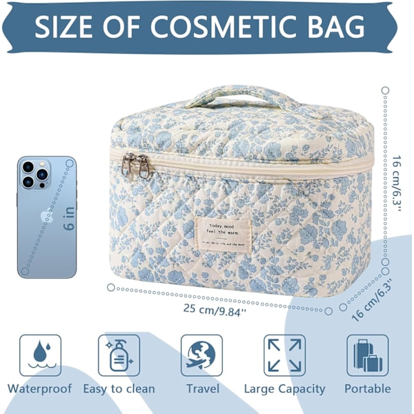 Stor Makeuptaske, Sød Kosmetikpose til Kvinder og Piger, Blomster Coquette Æstetisk Toilettaske, Rejse Makeup Organizer Taske