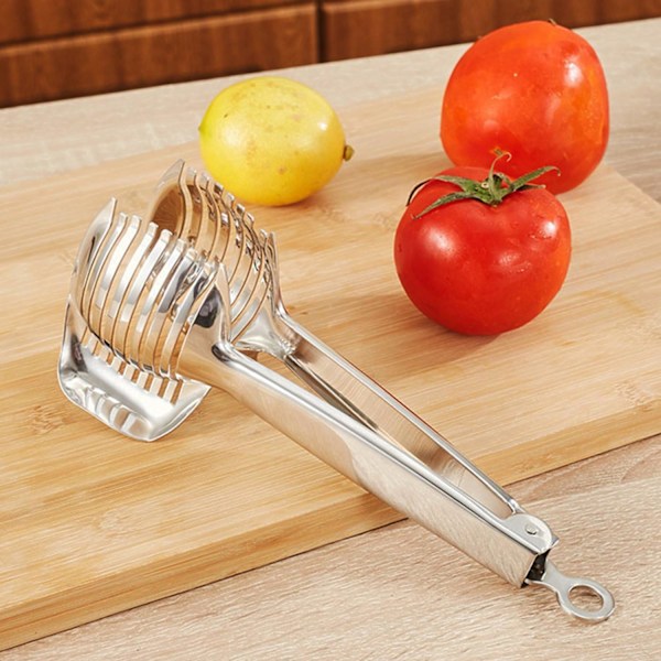 Tomatskjærer Sitronskjærer Multifunksjonell Håndholdt Rund Frukt Tang Rustfritt Stål Løk Holder Enkel Skjæring Kiwi Frukt & Grønnsaker