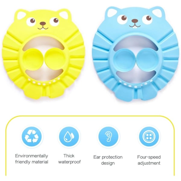 Baby dusch, 2 justerbara vattentäta baby, Baby dusch skyddande öronproppar hatt för småbarn - Gul, Blå