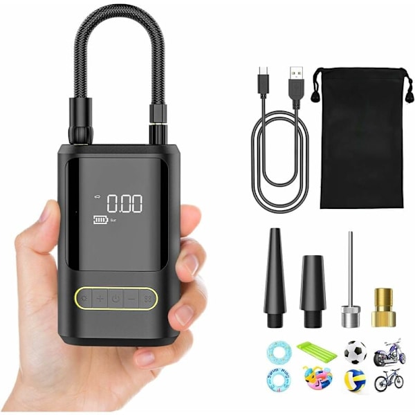 6000mAh Mini Elektrisk Luftpumpe, Bærbar Luftkompressor Trådløs Dækpumpe 150PSI med Digital LCD-skærm, Genopladelig Luftpumpe til Bil