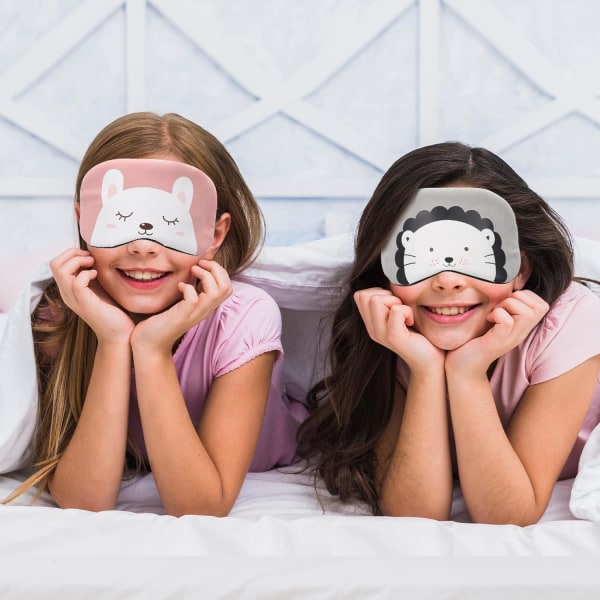Silk Eye Mask för att sova Ögonskydd för att sova Elastiskt pannband Sovmask Barn tecknat mönster print ögonskydd (djurtema)