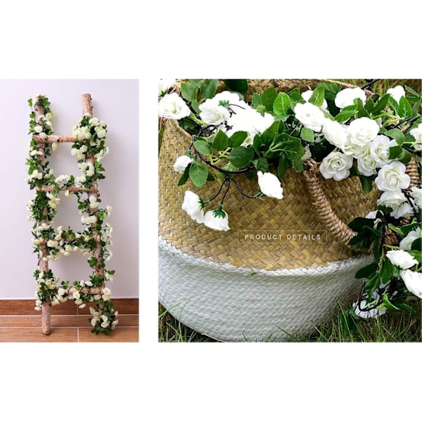 2-pak (1,78 m per snor) Kunstige hængende rosenblomster Efeu Guirlande Kunstig Rose Guirlande Hjemmefest Have (69 små rosenblomster HVID)