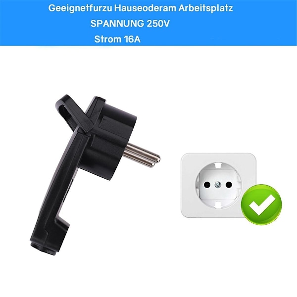2 st svarta Schuko-vinklade kontakter, Schuko-plattkontakt 250 V (16 A), Schuko-kontakt, Schuko-plattkontakt, EU-kontakt - WELLNGS