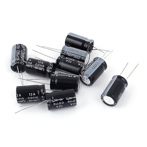 10 pcs 25v 2200uf through hole aluminum electrolytic capacitor 13x20mm