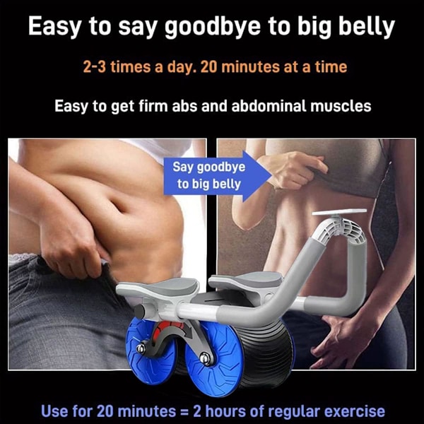 Ab Roller Hjul Automatisk Återfjädring Hemmabuktränare Styrketräningsutrustning Med Tjock Knäskyddsmatta För Nybörjare Core Workout