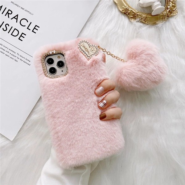 Til Iphone 11pro Cover Søde Piger Blød Kunstig Pels Glitter Diamant Pelsede Fluffy Handske Silikone Cover Til Iphone 11pro Cover Pink