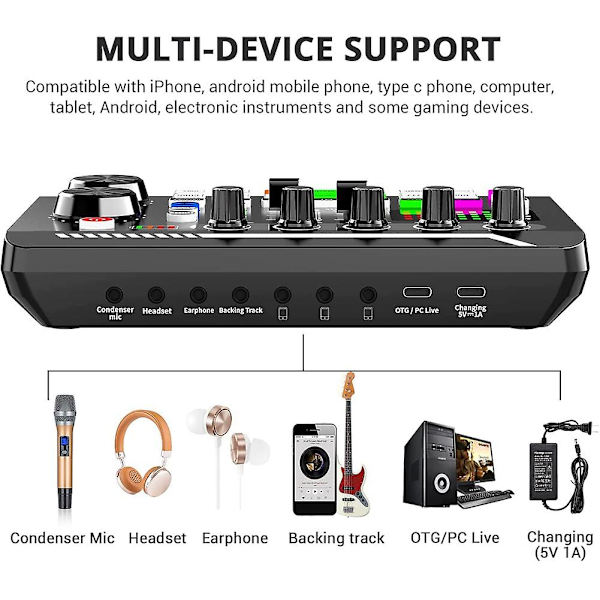 F998 Live Sound Card Audio Mixer Podcast, Stemmeveksler til mikrofon Karaoke