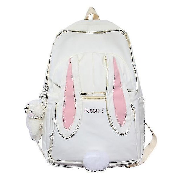 Sød Kanin Ung Pige Skoletaske Kvinde Stor Kapacitet Kawaii Rygsæk Mochila Pink Dame Taske Nylon Tegneserie Skoletaske Uden Bjørne Dukke No bear doll white