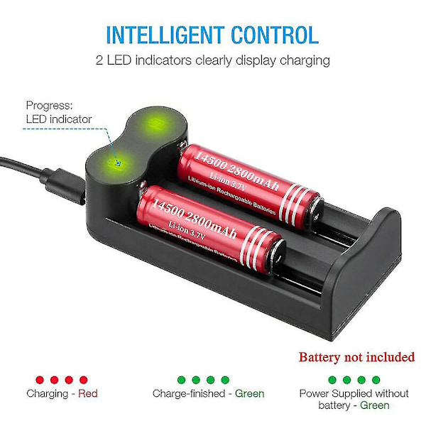 21700 26650 18650 16340 18500 32650 3.7v Oppladbar Li-ion Batteri Usb 2-Sporet Lader LANG