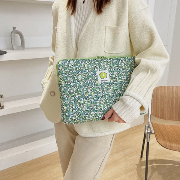 Laptop Sleeve Taske Foret Taske 14 TOMMER GRØN BLOMST GRØN BLOMST 14inchGreen Flower