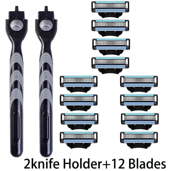 3-lags barberblad, manuell barberhøvel i rustfritt stål for menn, retro våtbarberer, gjenbrukbar barberhøvel 2 holdere 12 b 2 Holders 12 Blades