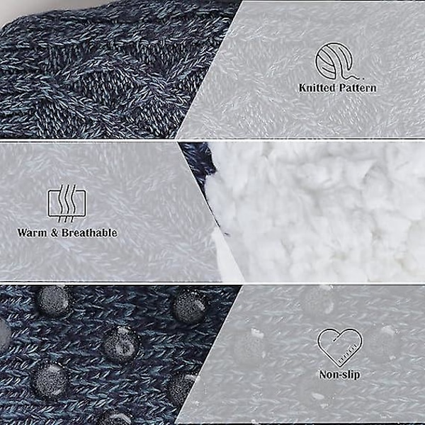 Tossut Naiset Miehet Sukat - Tossusukat, Lämpimät Talviset Vuoratut Liukueste Neulotut Fleece Sukat Tossut kokoihin 37-41, Laivastonsininen